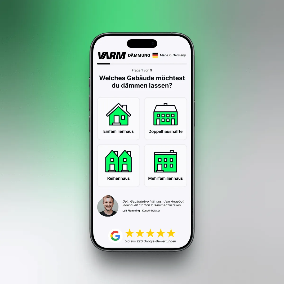 Funnel Step 1: Gebäudeauswahl