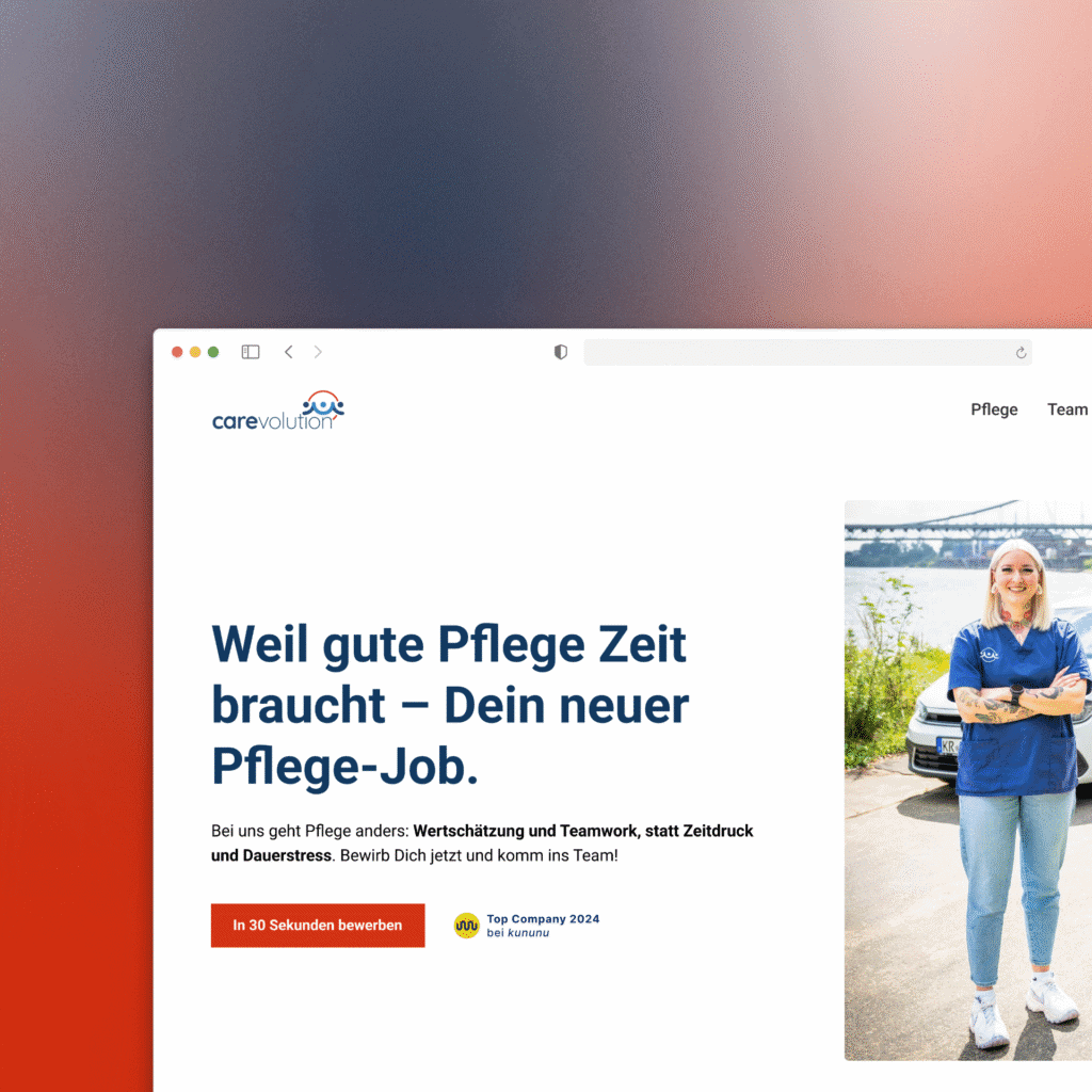 Pflegekraft im Außendienst bei Carevolution, innovative Pflege-Jobs, Teamwork, Wertschätzung, Pflegeberufe.